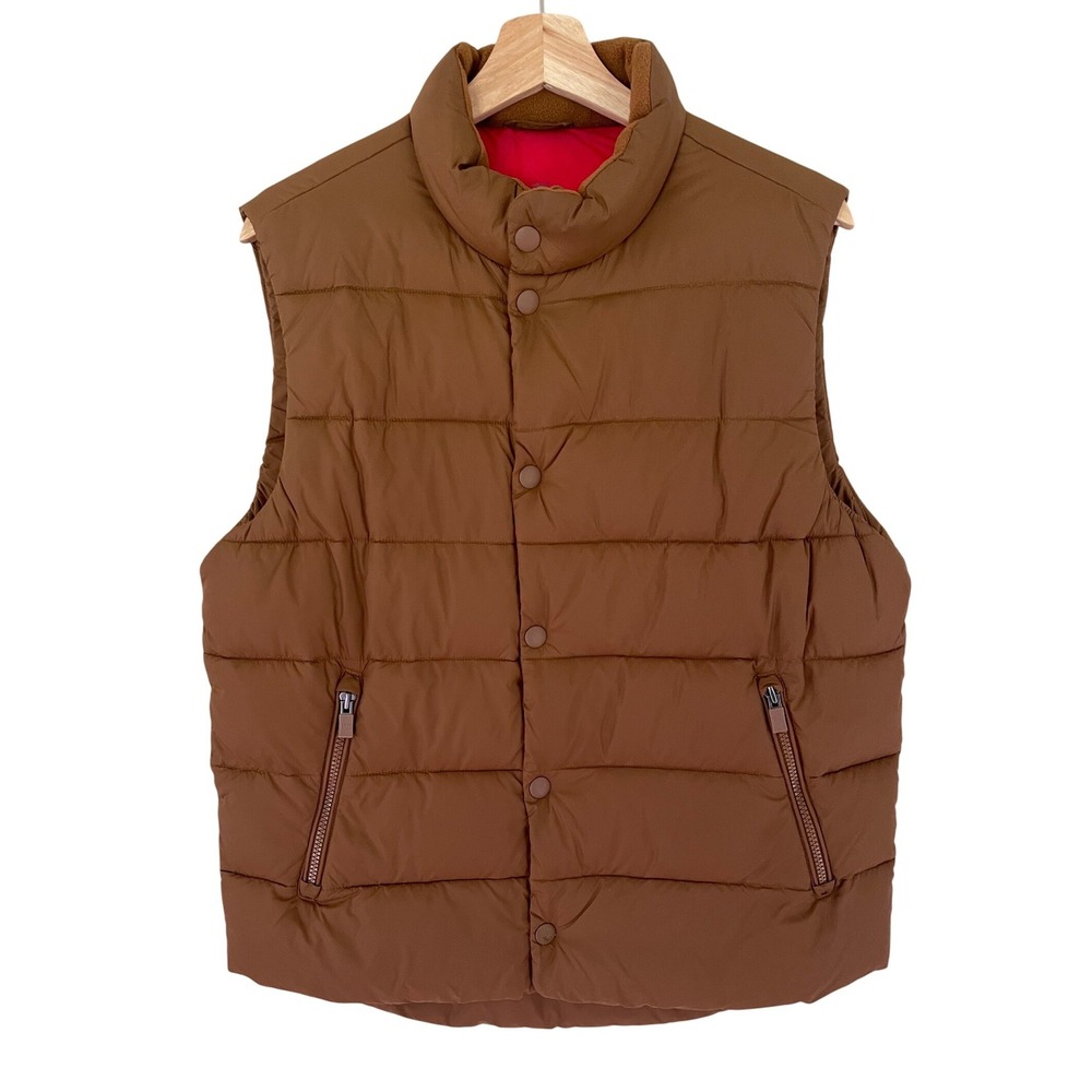 Gap Industrial Standard Brown Puffer Vest PrimaLoft Red Lining Mens Small 982136